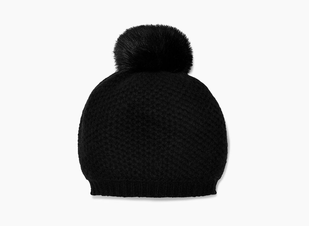 Ugg Beanies Womens - Ugg Aislinn Honeycomb Knit Pom Black - 168QIYWKO